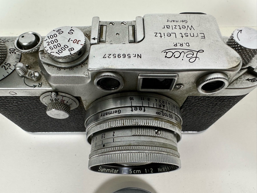 Vintage 1951 Leica IIIf Film Camera Ernst Leitz Wetzlar Germany SN 569527 With Leica 5cm f/2 Summitar Lens And Accessories [Photo 9]