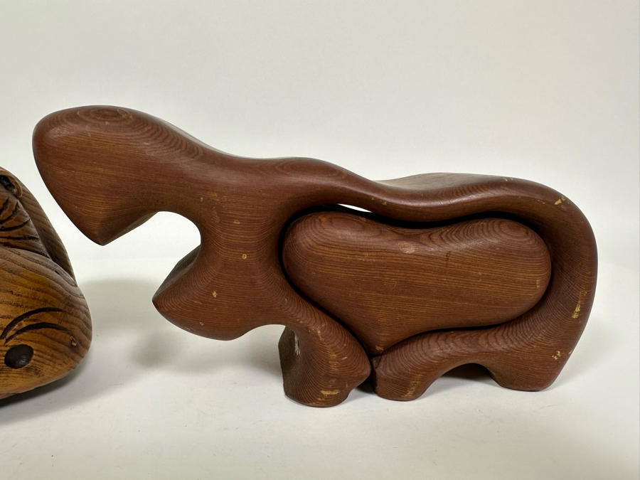 Carved Wooden Hippos