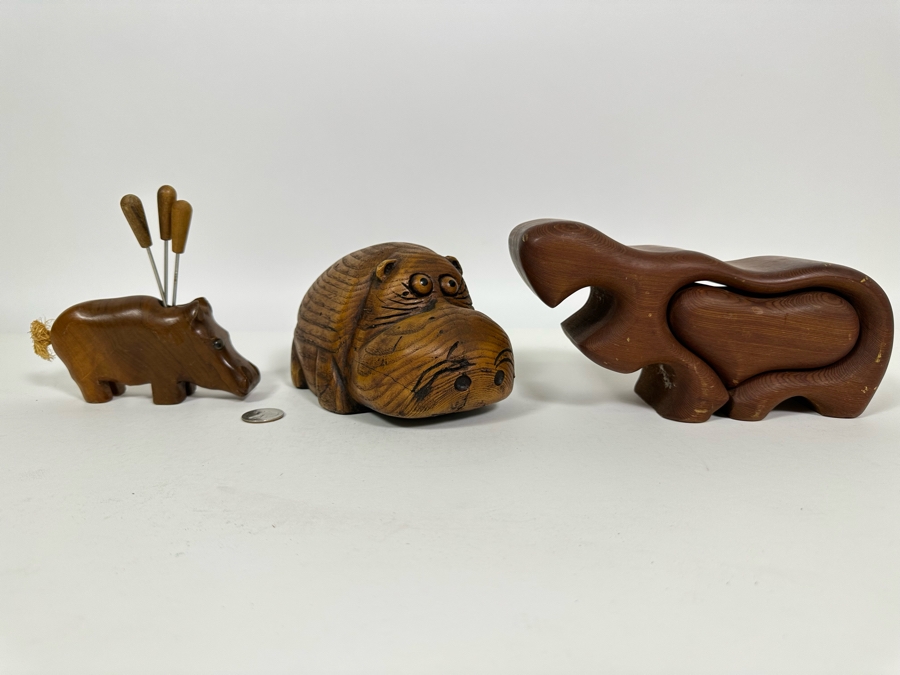 Carved Wooden Hippos