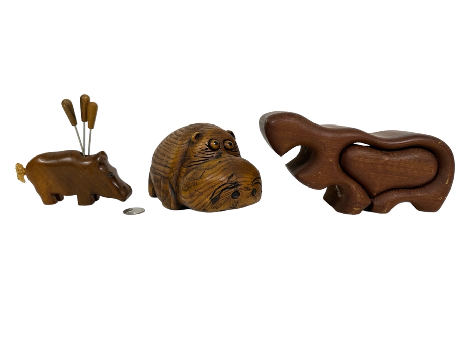Carved Wooden Hippos