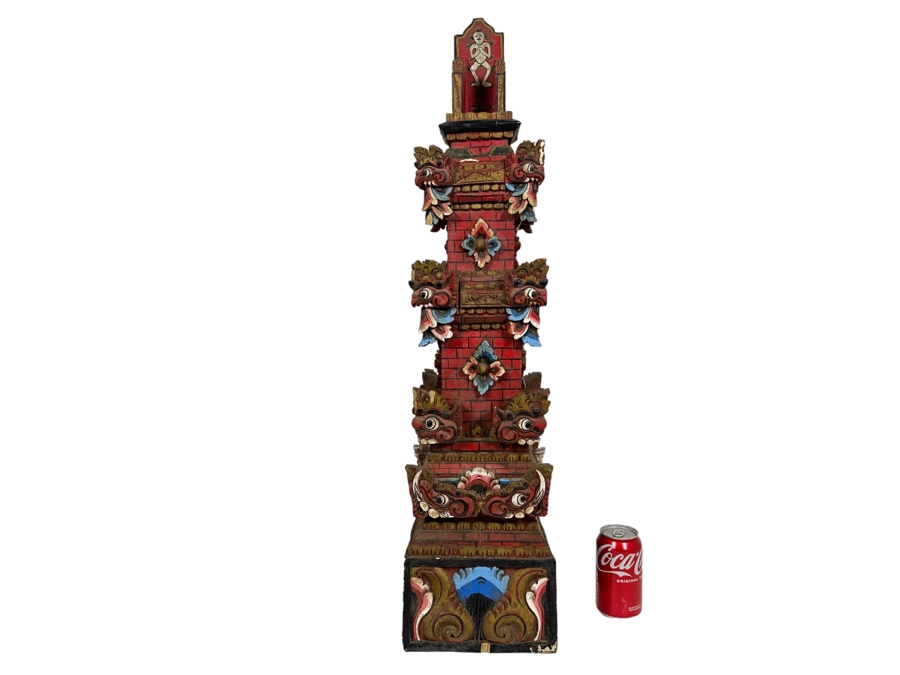 Vintage Indonesian Wooden Carved Tower 34H