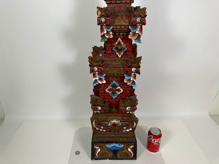 Vintage Indonesian Wooden Carved Tower 34H [Photo 10]