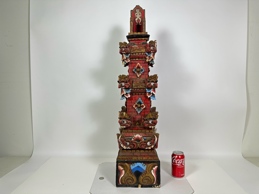 Vintage Indonesian Wooden Carved Tower 34H [Photo 2]