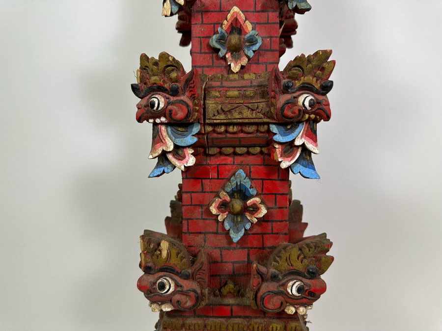Vintage Indonesian Wooden Carved Tower 34H [Photo 4]
