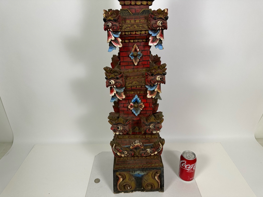 Vintage Indonesian Wooden Carved Tower 34H [Photo 9]