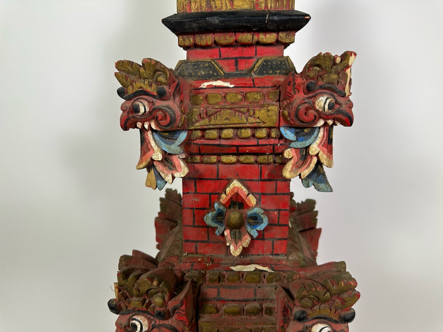 Vintage Indonesian Wooden Carved Tower 34H [Photo 5]