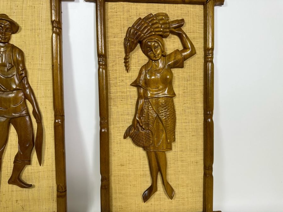 Pair Of Mid-Century Relief Carved Wooden Wall Artwork 13.5 X 24 [Photo 5]