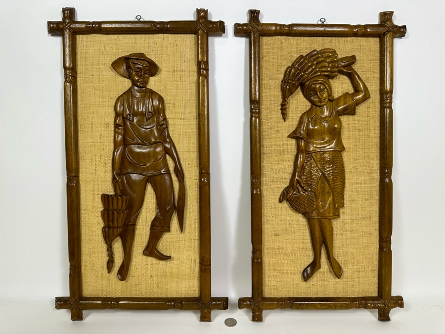 Pair Of Mid-Century Relief Carved Wooden Wall Artwork 13.5 X 24 [Photo 3]