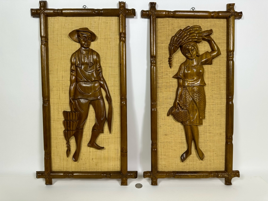 Pair Of Mid-Century Relief Carved Wooden Wall Artwork 13.5 X 24 [Photo 2]