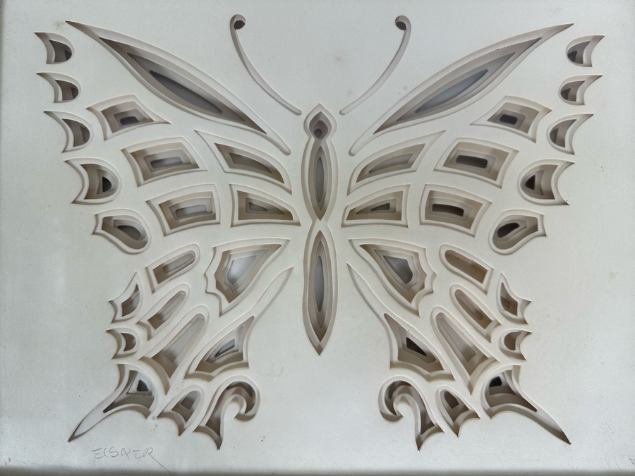 Jack Eisner Three Dimensional Paper Butterfly Sculpture 1970s Hand Signed Eisner Shadowbox Framed 16W X 12D X 2H [Photo 6]