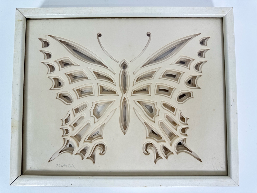 Jack Eisner Three Dimensional Paper Butterfly Sculpture 1970s Hand Signed Eisner Shadowbox Framed 16W X 12D X 2H [Photo 2]