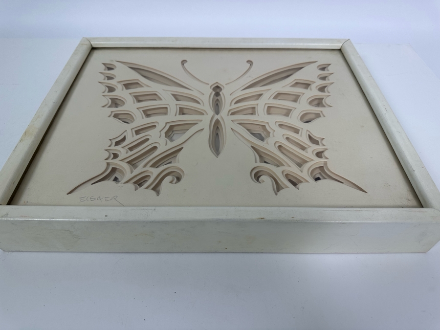 Jack Eisner Three Dimensional Paper Butterfly Sculpture 1970s Hand Signed Eisner Shadowbox Framed 16W X 12D X 2H [Photo 8]