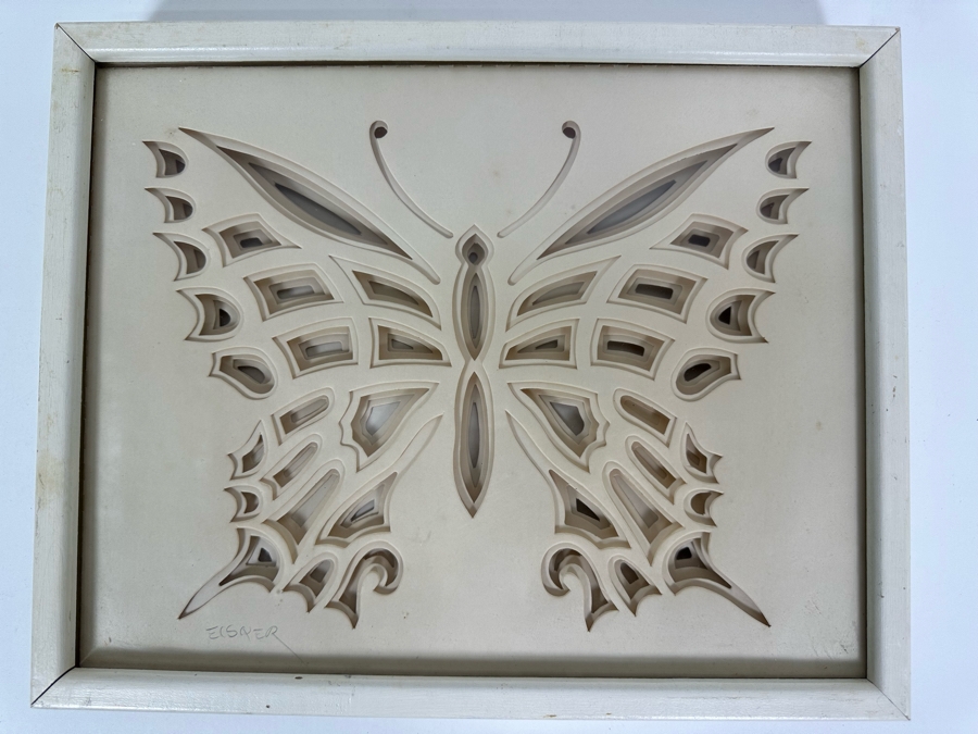 Jack Eisner Three Dimensional Paper Butterfly Sculpture 1970s Hand Signed Eisner Shadowbox Framed 16W X 12D X 2H [Photo 3]
