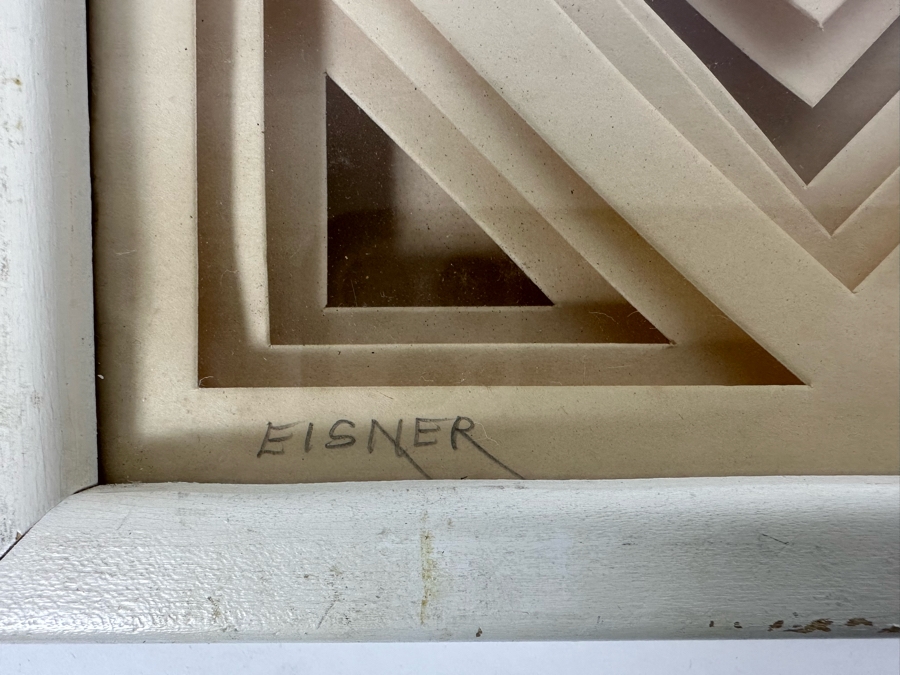 Jack Eisner Three Dimensional Abstract Geometric Sculpture 1970s Hand Signed Eisner Shadowbox Framed 12W X 15D X 2H [Photo 7]