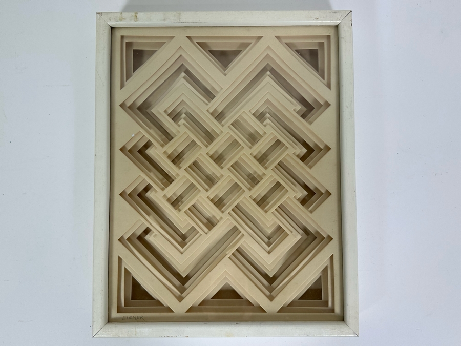 Jack Eisner Three Dimensional Abstract Geometric Sculpture 1970s Hand Signed Eisner Shadowbox Framed 12W X 15D X 2H [Photo 2]