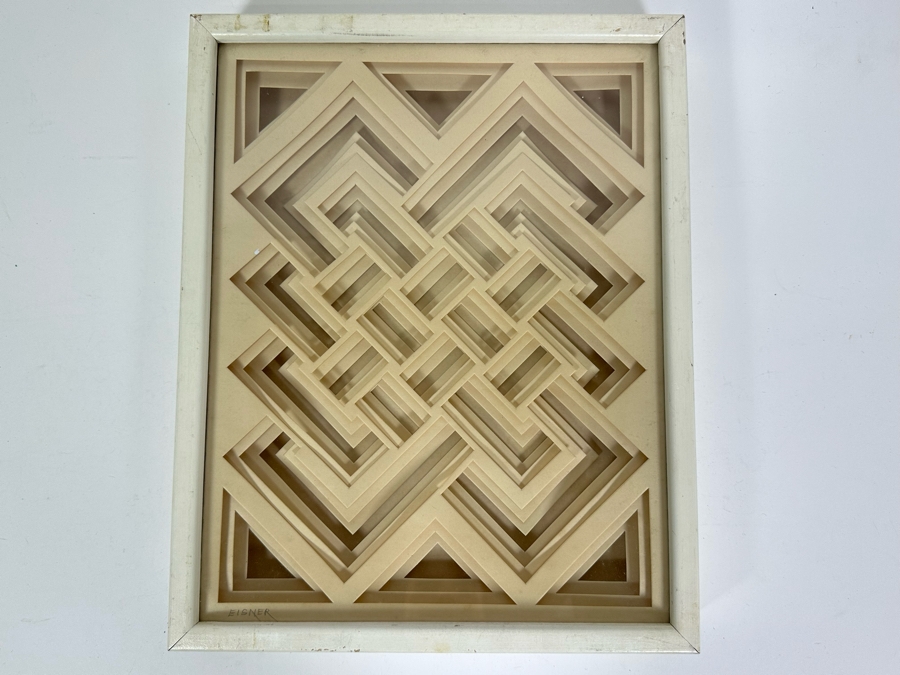 Jack Eisner Three Dimensional Abstract Geometric Sculpture 1970s Hand Signed Eisner Shadowbox Framed 12W X 15D X 2H [Photo 3]