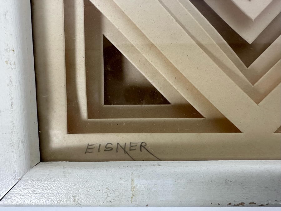 Jack Eisner Three Dimensional Abstract Geometric Sculpture 1970s Hand Signed Eisner Shadowbox Framed 12W X 15D X 2H [Photo 8]