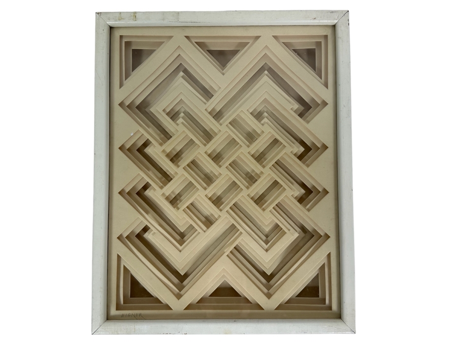 Jack Eisner Three Dimensional Abstract Geometric Sculpture 1970s Hand Signed Eisner Shadowbox Framed 12W X 15D X 2H [Photo 1]