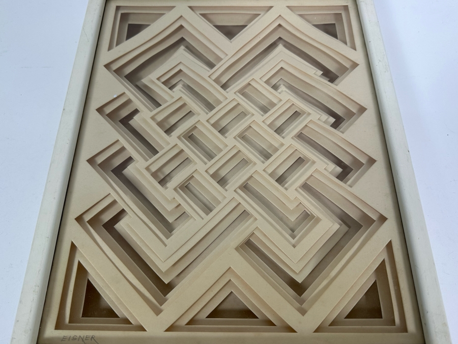 Jack Eisner Three Dimensional Abstract Geometric Sculpture 1970s Hand Signed Eisner Shadowbox Framed 12W X 15D X 2H [Photo 4]