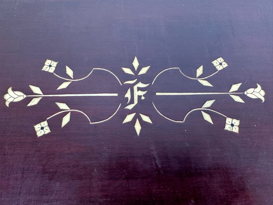 Handmade Wooden Inlaid Bone Silverware Storage Chest With Carvel Hall By Briddell Carving Set With 12 Steak Knives 19W X 16D X 5H [Photo 13]