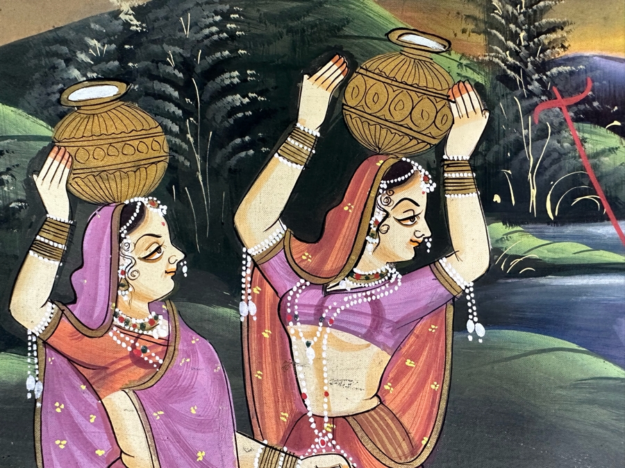 Original Vintage Indian Paintings On Silk 46.5W X 18H [Photo 6]