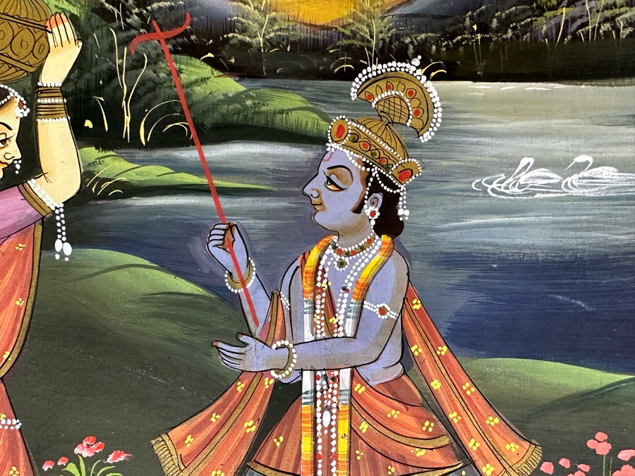 Original Vintage Indian Paintings On Silk 46.5W X 18H [Photo 7]