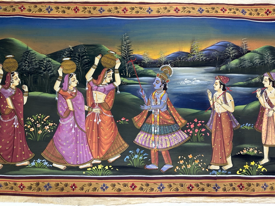 Original Vintage Indian Paintings On Silk 46.5W X 18H [Photo 3]