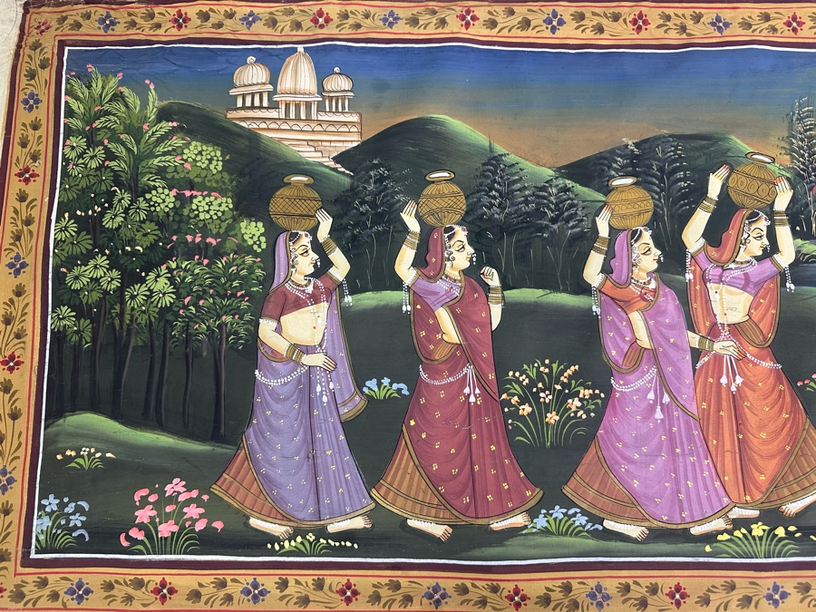 Original Vintage Indian Paintings On Silk 46.5W X 18H [Photo 5]