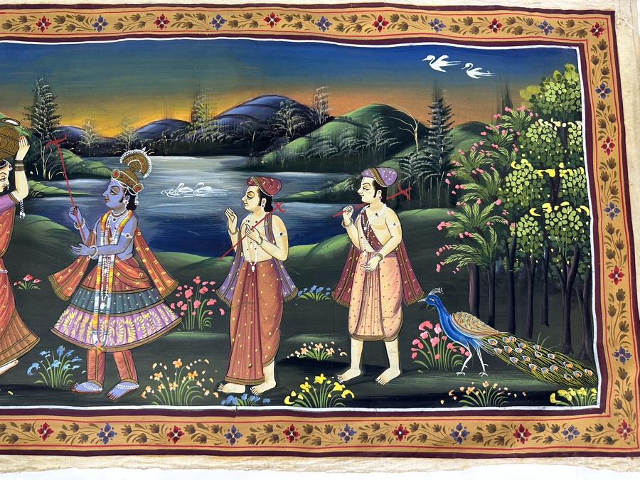 Original Vintage Indian Paintings On Silk 46.5W X 18H [Photo 4]