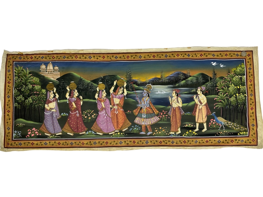 Original Vintage Indian Paintings On Silk 46.5W X 18H