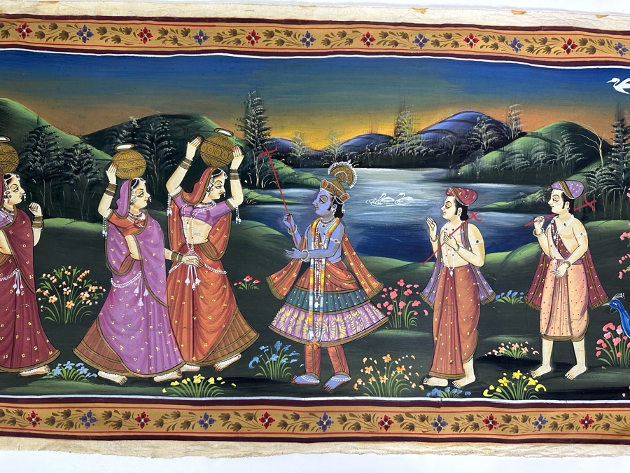 Original Vintage Indian Paintings On Silk 46.5W X 18H [Photo 2]