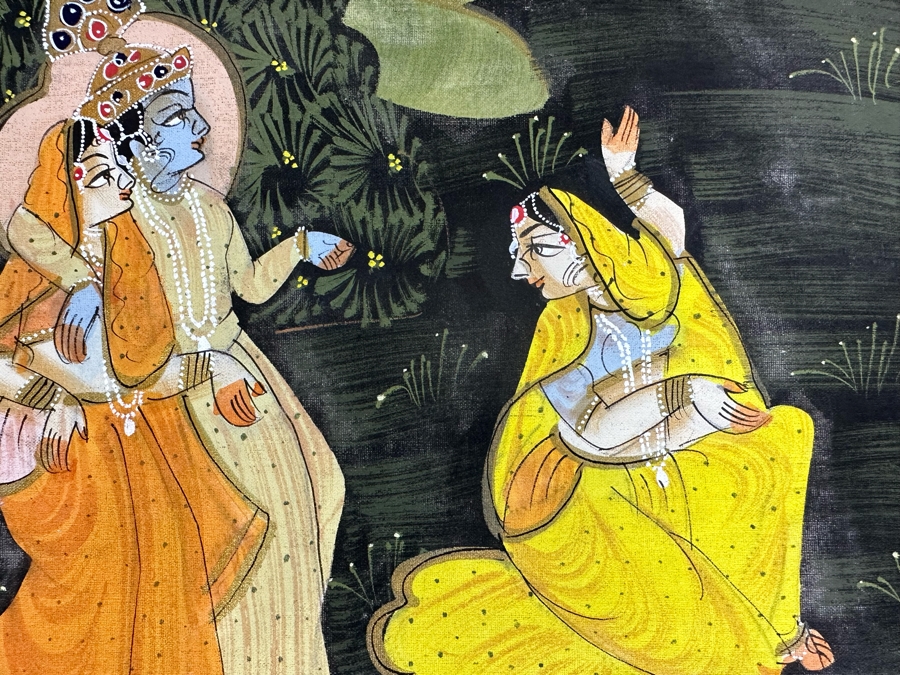 Original Vintage Indian Paintings On Silk 17W X 19.5H [Photo 6]