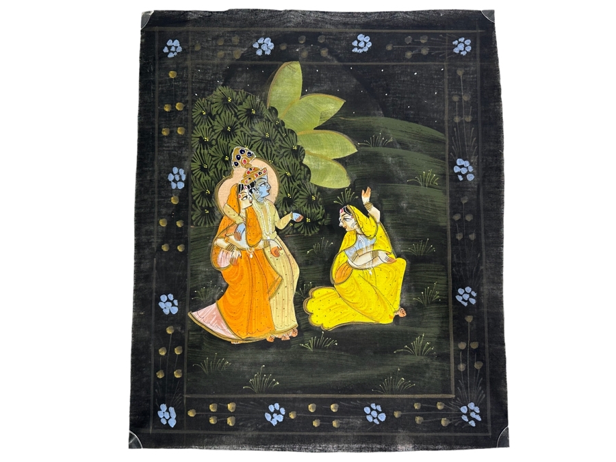 Original Vintage Indian Paintings On Silk 17W X 19.5H