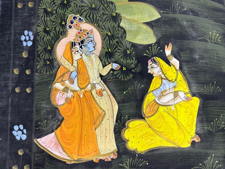 Original Vintage Indian Paintings On Silk 17W X 19.5H [Photo 4]