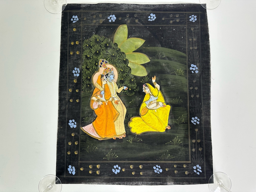 Original Vintage Indian Paintings On Silk 17W X 19.5H [Photo 3]