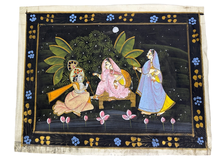 Original Vintage Indian Paintings On Silk 20W X 15H [Photo 1]