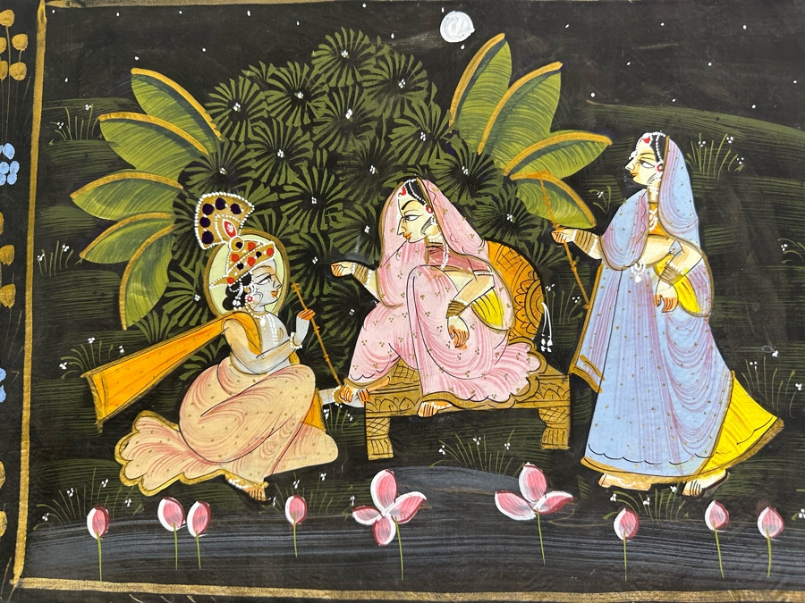 Original Vintage Indian Paintings On Silk 20W X 15H [Photo 3]