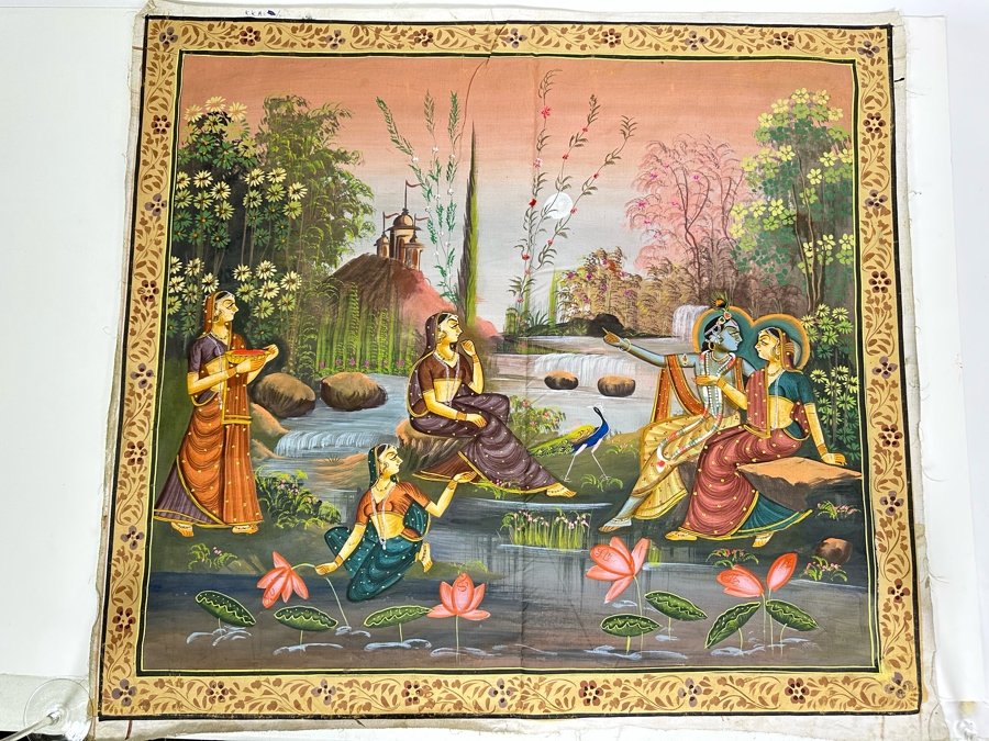 Original Vintage Indian Paintings On Silk 30W X 27.5H [Photo 2]