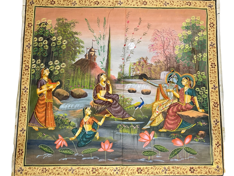 Original Vintage Indian Paintings On Silk 30W X 27.5H