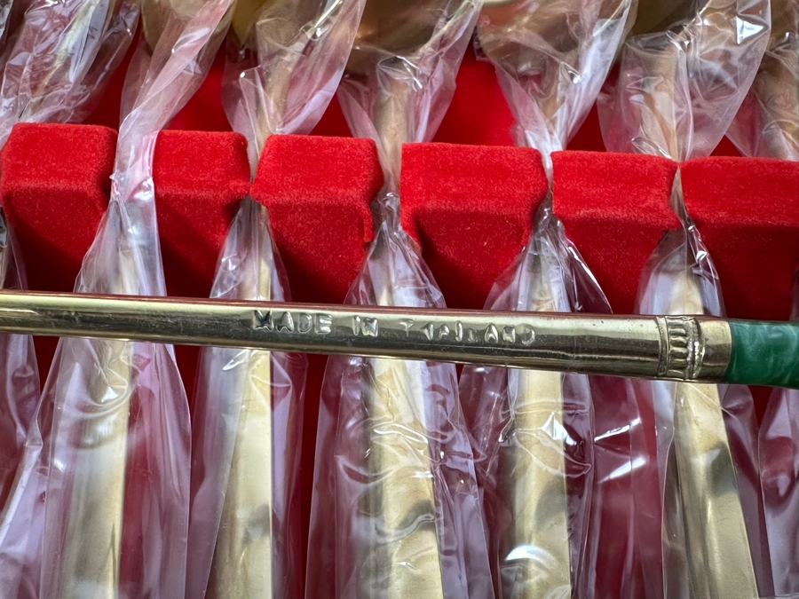 Huge Set Of Thailand Brass Bronze Flatware All New / Sealed Except Ones Shown In Photos With Wooden Storage Box - 122 Pieces 18.5W X 18D X 4H [Photo 13]