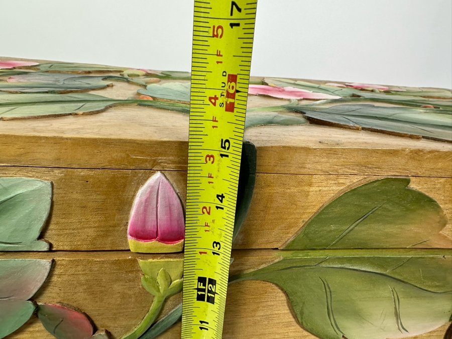 Vintage Indonesian Relief Carved Wooden Trunk 32W X 16D X 15H With Matching Mirror 13 X 24 [Photo 15]