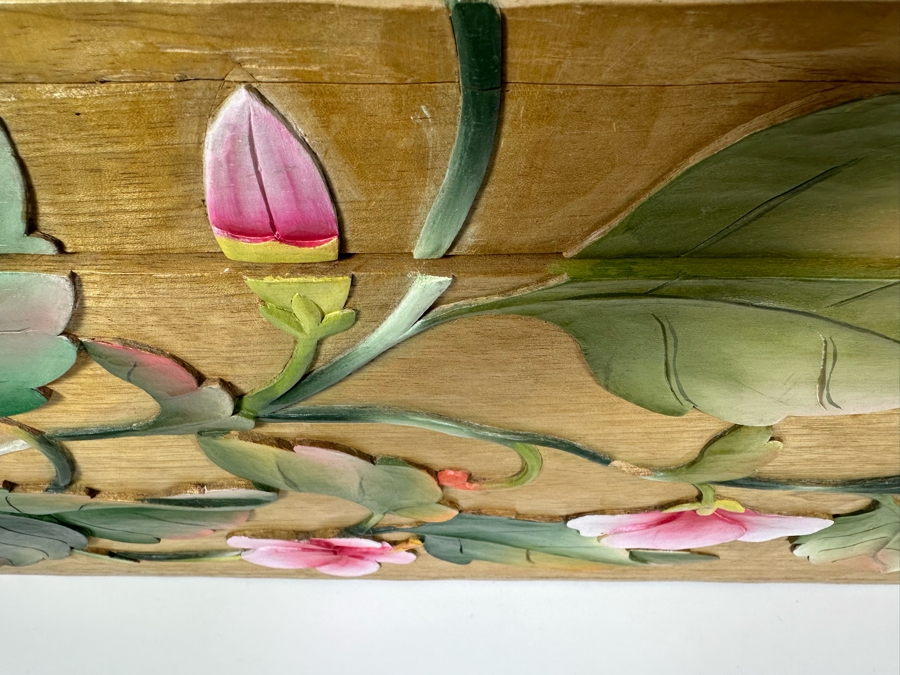 Vintage Indonesian Relief Carved Wooden Trunk 32W X 16D X 15H With Matching Mirror 13 X 24 [Photo 10]