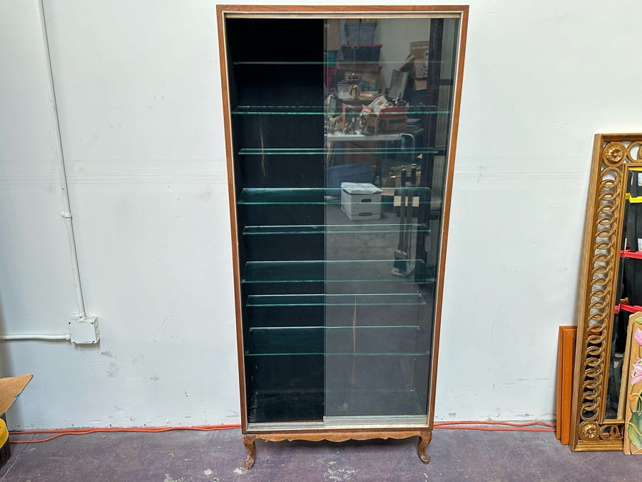 Mid-Century Curio Display Cabinet With Sliding Glass Doors 29W X 10D X 67H [Photo 3]