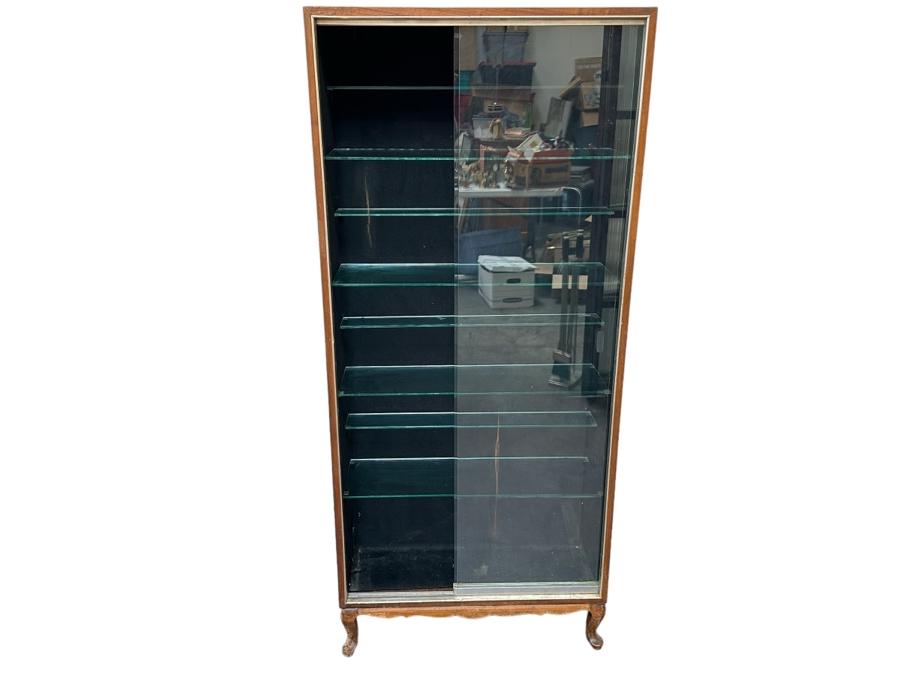 Mid-Century Curio Display Cabinet With Sliding Glass Doors 29W X 10D X 67H