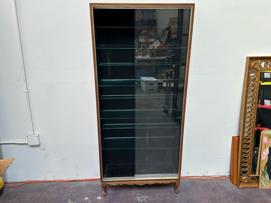 Mid-Century Curio Display Cabinet With Sliding Glass Doors 29W X 10D X 67H [Photo 2]