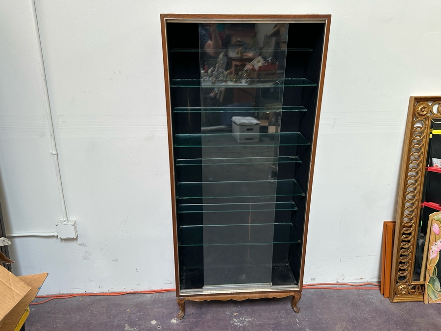 Mid-Century Curio Display Cabinet With Sliding Glass Doors 29W X 10D X 67H [Photo 8]