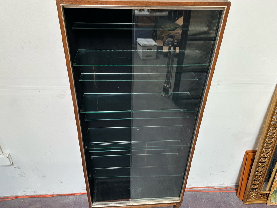 Mid-Century Curio Display Cabinet With Sliding Glass Doors 29W X 10D X 67H [Photo 5]