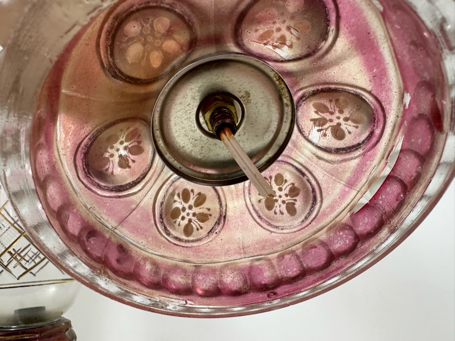 Antique Bohemian Cranberry Glass Lamps with Crystal Pendants [Photo 11]