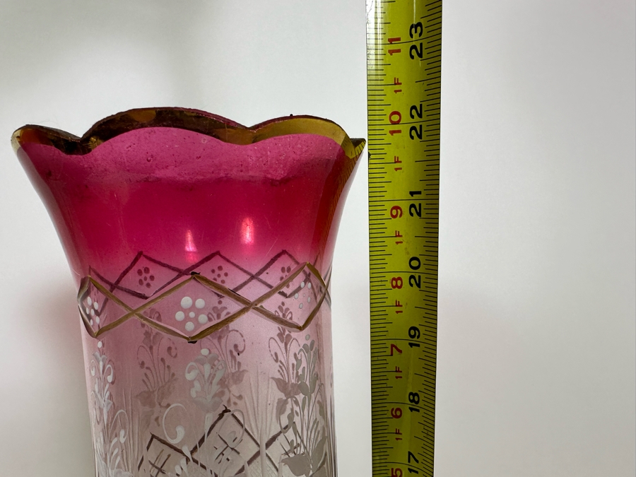 Antique Bohemian Cranberry Glass Lamps with Crystal Pendants [Photo 8]