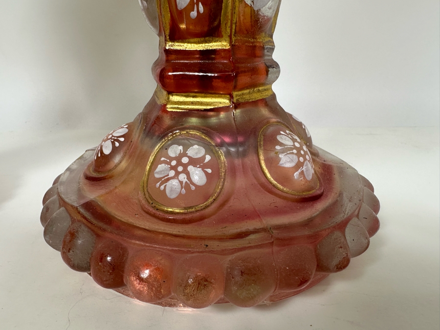 Antique Bohemian Cranberry Glass Lamps with Crystal Pendants [Photo 7]